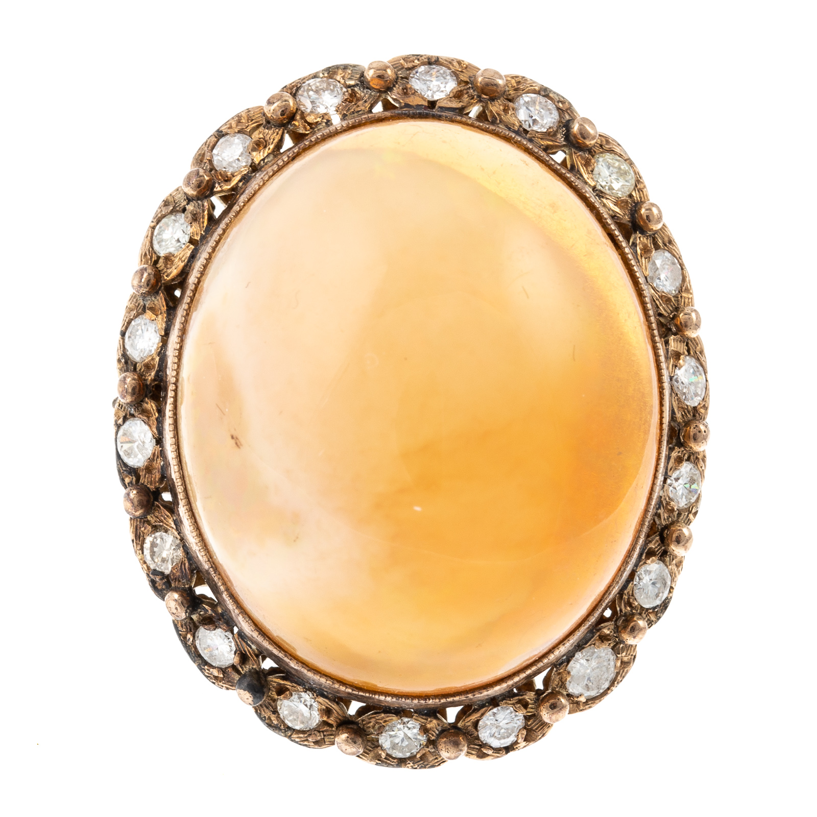 A LARGE FIRE OPAL & DIAMOND RING IN