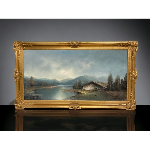 A LARGE GILT FRAMED OIL ON