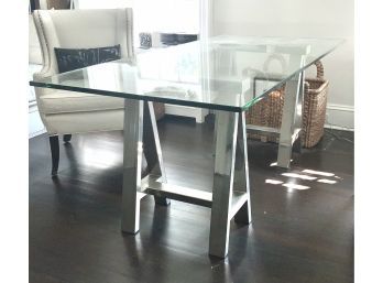 A large glass desk/table from