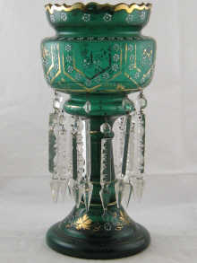 A large green Victorian lustre with