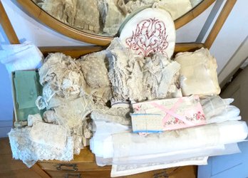 A large group of antique linens and