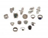 A LARGE GROUP OF SILVER RINGSA