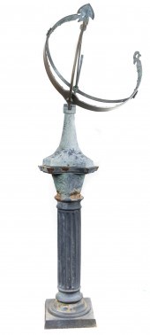 A LARGE IRON GARDEN ARMILLARY