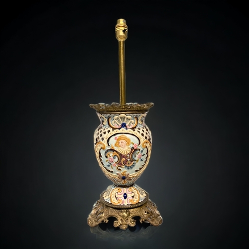 A LARGE MAJOLICA GILT METAL MOUNTED