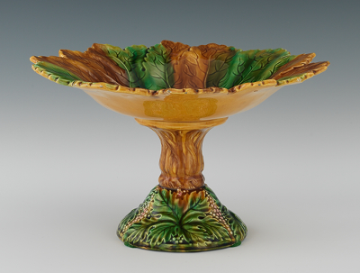 A Large Majolica Grape Leaf Compote