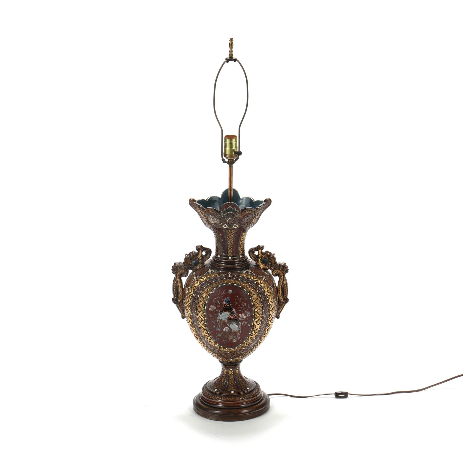A LARGE MAJOLICA POTTERY AND GILT