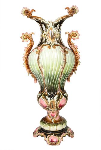 A LARGE MAJOLICA VASE, EICHWALD,