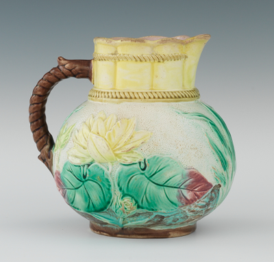 A Large Majolica Water Lily Pitcher