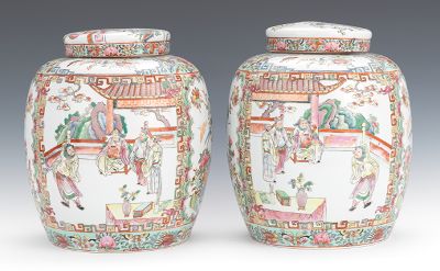 A Large Pair of Famille Rose Lidded