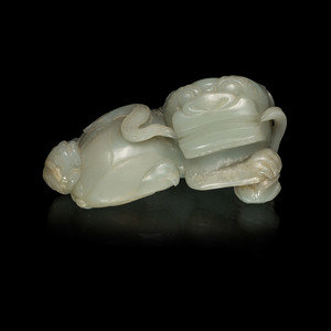 A Large Pale Celadon Jade Figure of