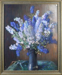 A large pastel of delphiniums in