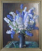 A large pastel of delphiniums