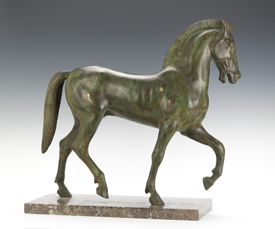 A Large Patinated Bronze Horse