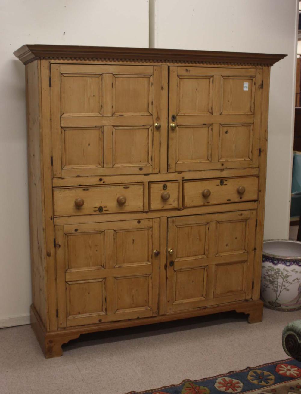 A LARGE PINE CABINET, ENGLISH, 19TH