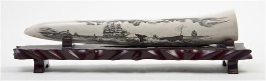 A Large Scrimshaw Ivory Tusk
