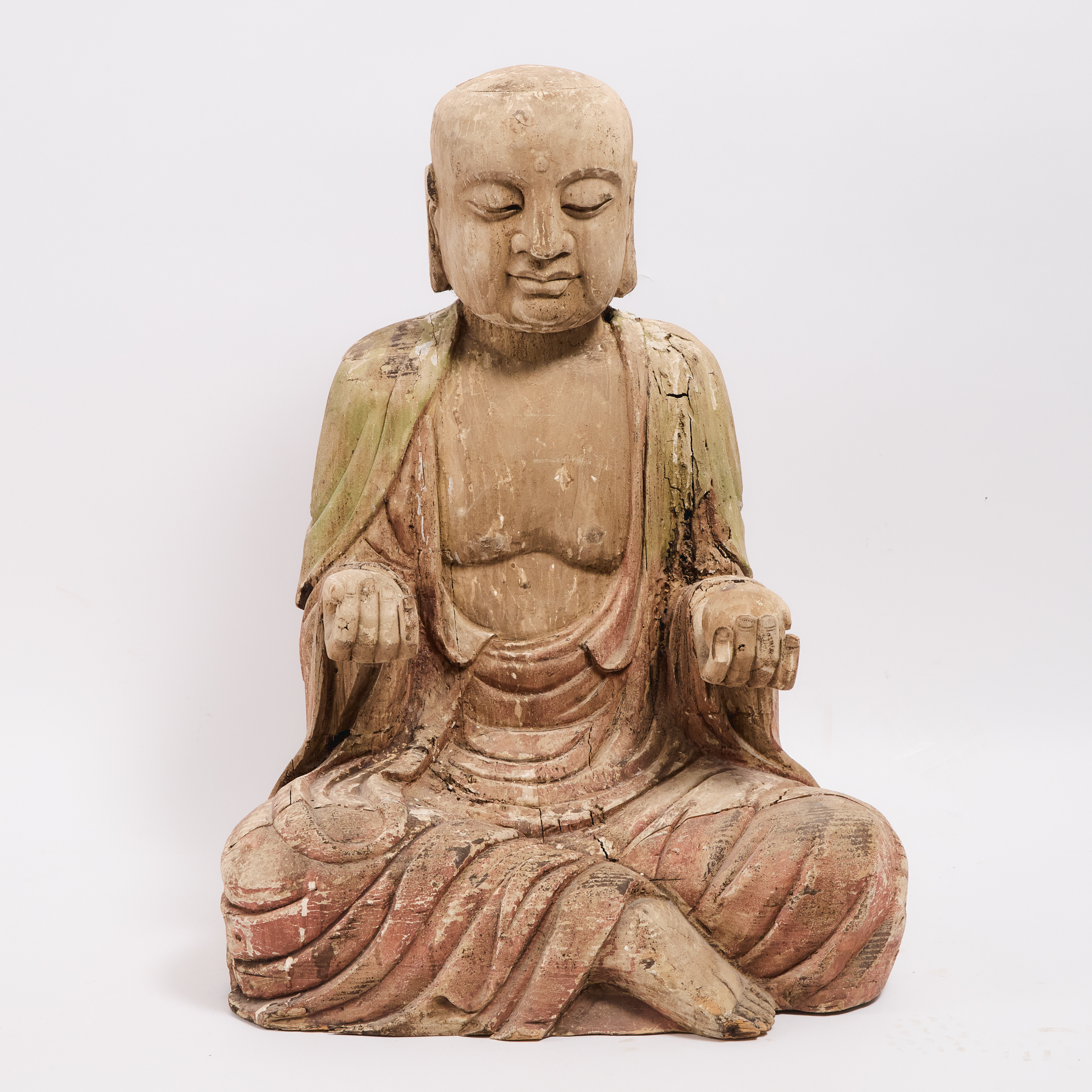 A Large Wood Figure of a Monk