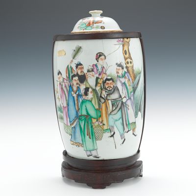 A Large Wood Mounted Porcelain