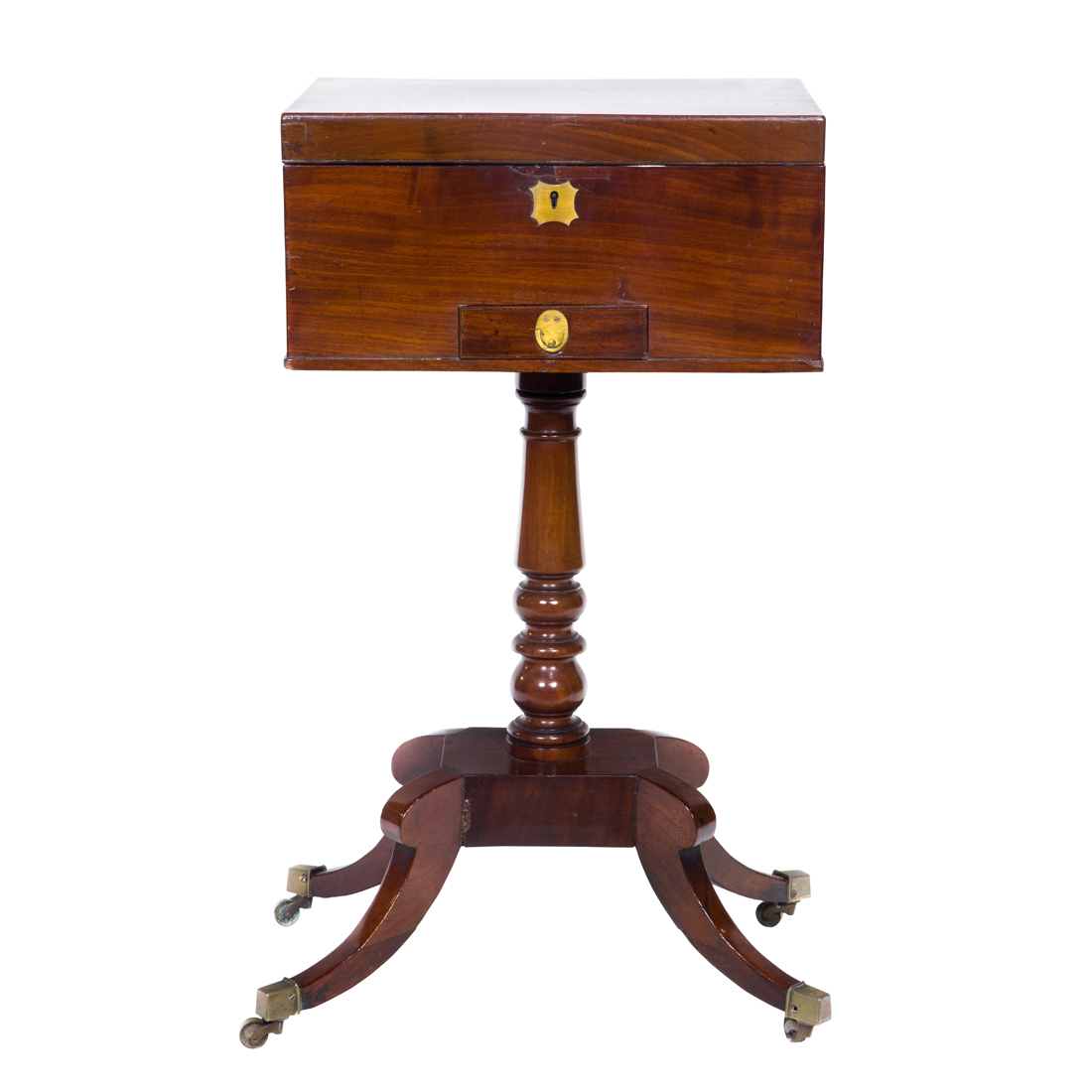 A LATE REGENCY MAHOGANY TEA POY