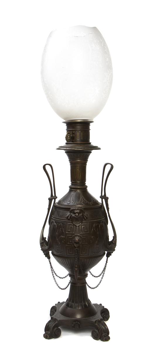 A Late Victorian Bronze Oil Lamp