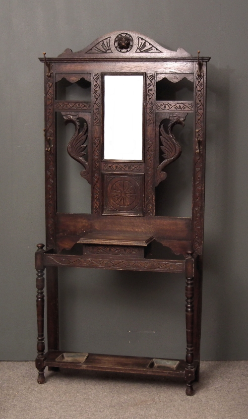 A late Victorian oak hallstand