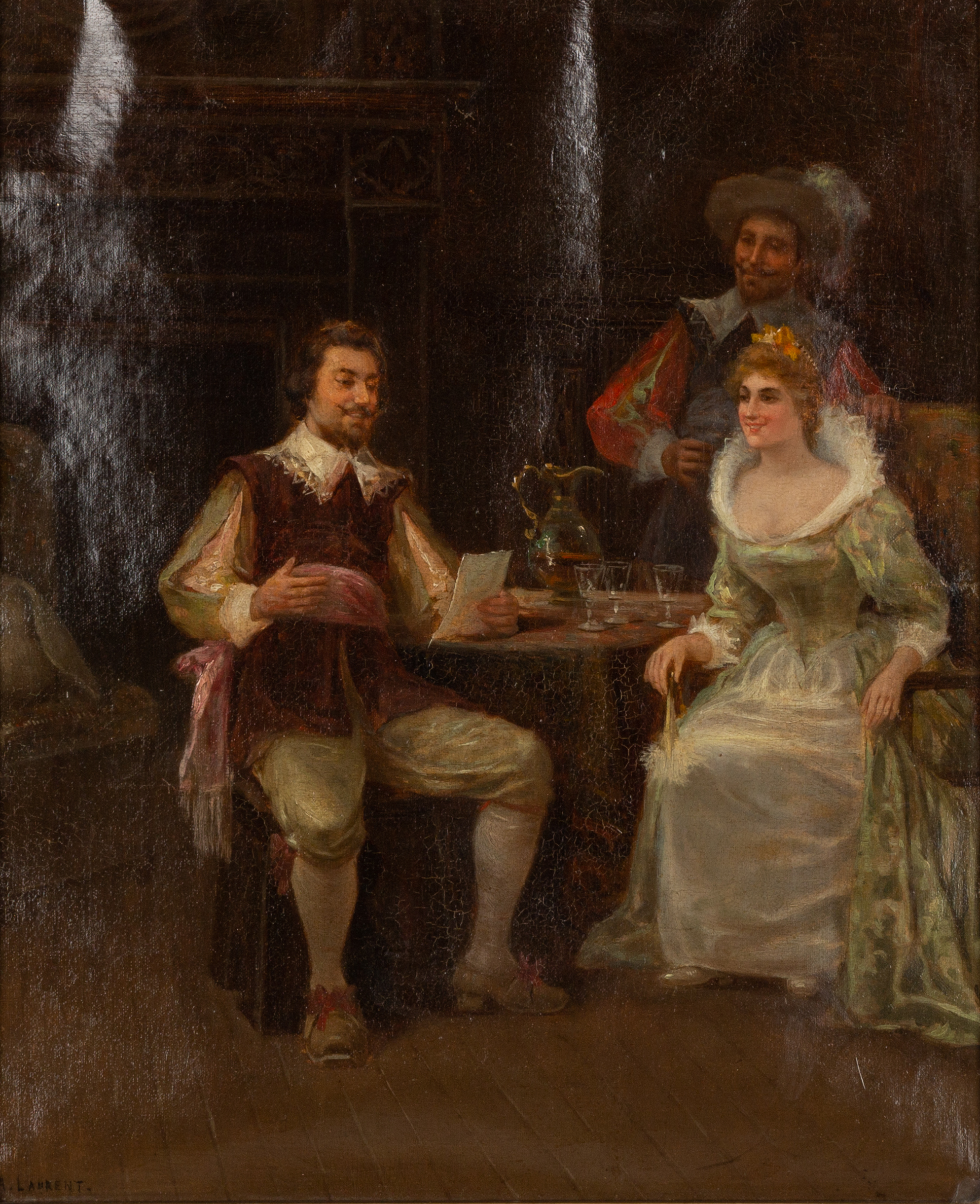 A. LAURENT, INTERIOR SCENE oil on