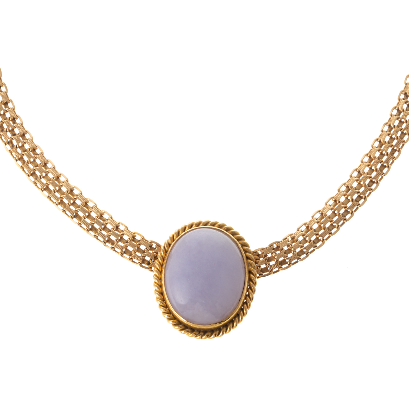 A LAVENDER JADE & GOLD PENDANT