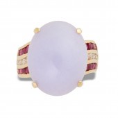 A LAVENDER JADEITE JADE, RUBY,