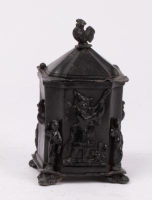 A lead tobacco jar, with cockerel