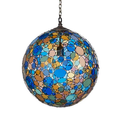 A LEADED CLEAR AND COLORED GLASS