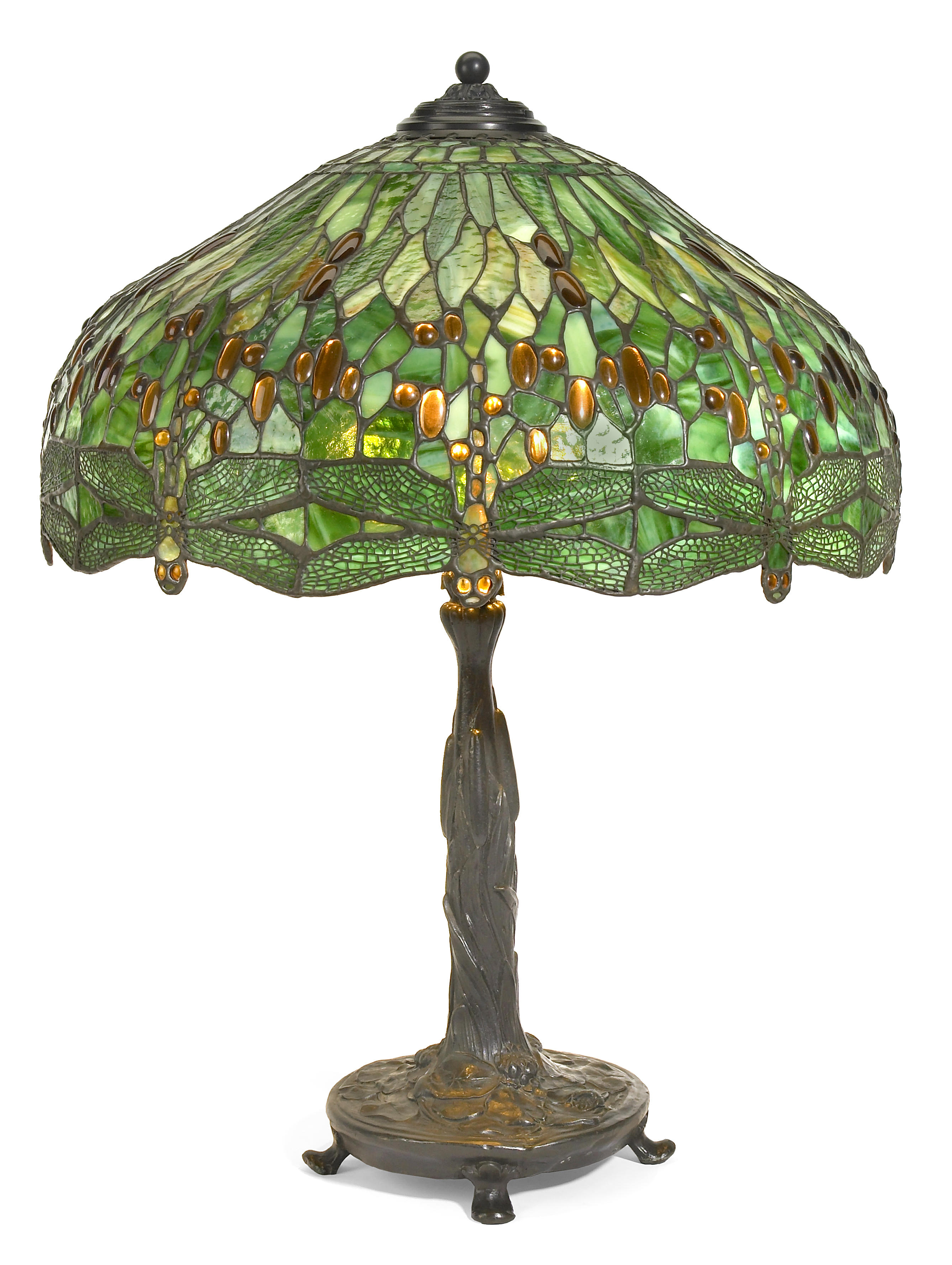 A leaded glass and patinated bronze
