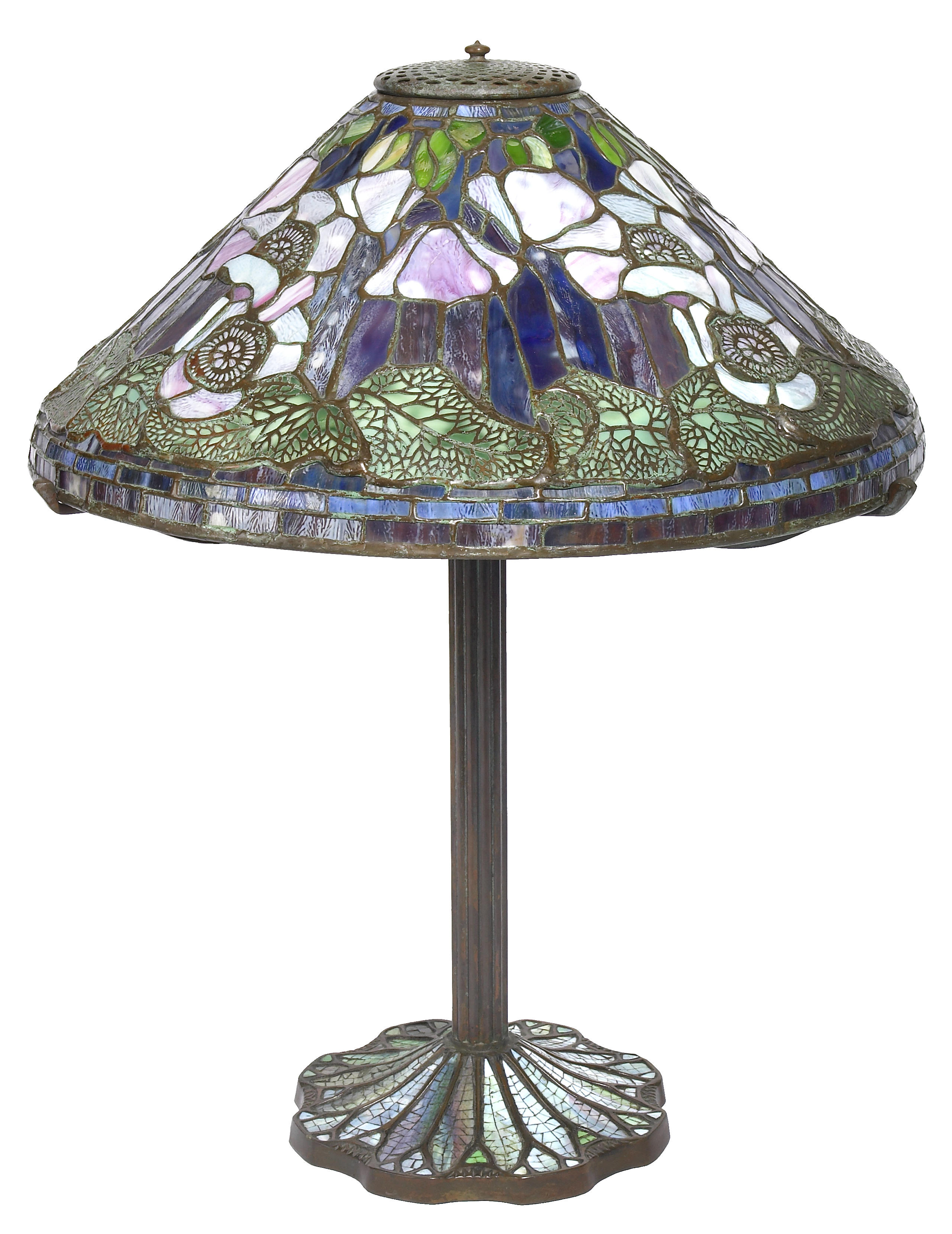 A leaded glass and patinated bronze