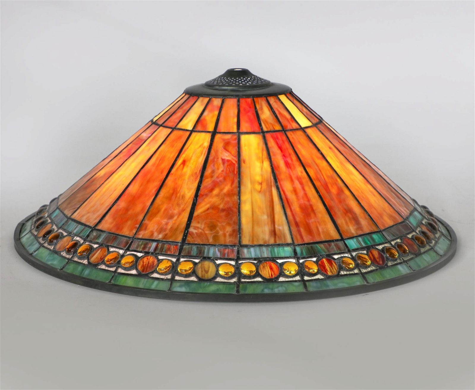 A LEADED SLAG GLASS AND JEWEL