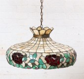 A LEADED SLAG GLASS FLORAL BAN