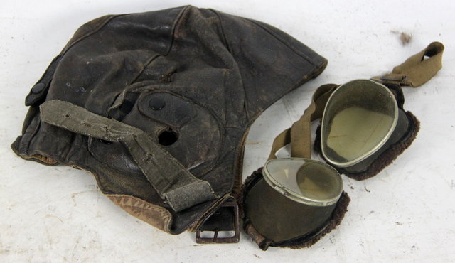 A leather flying cap by D. Lewis
