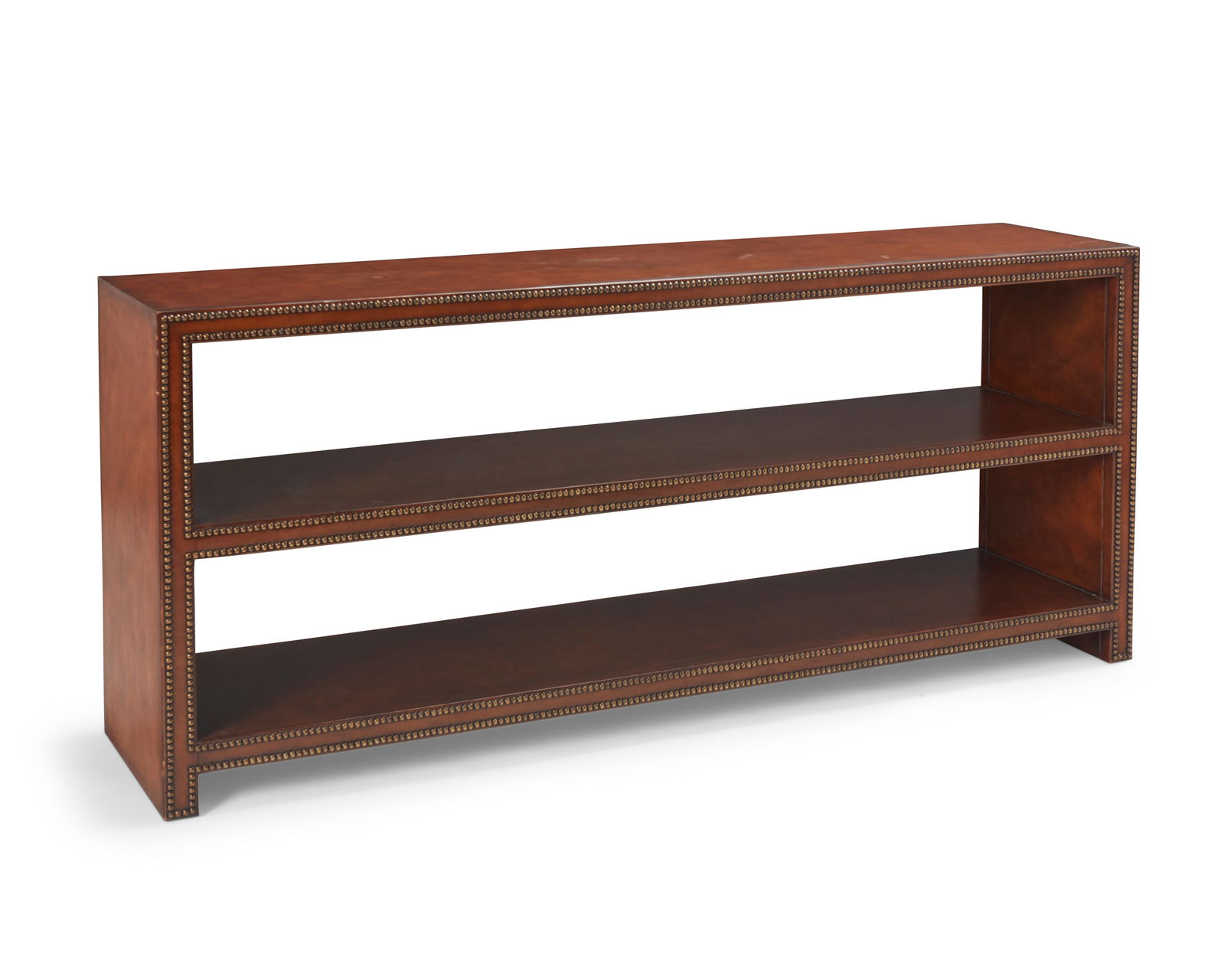 A LEATHER-WRAPPED TIERED CONSOLEA