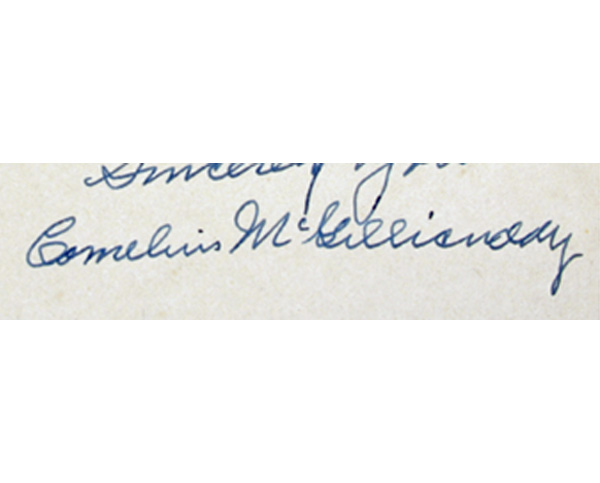 A letter signed by Connie Mack on a