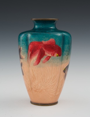 A Lobed Tomei Shippo Fish Vase with
