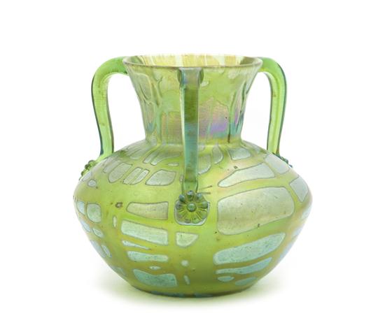 A Loetz Tri-Handled Vase of squat