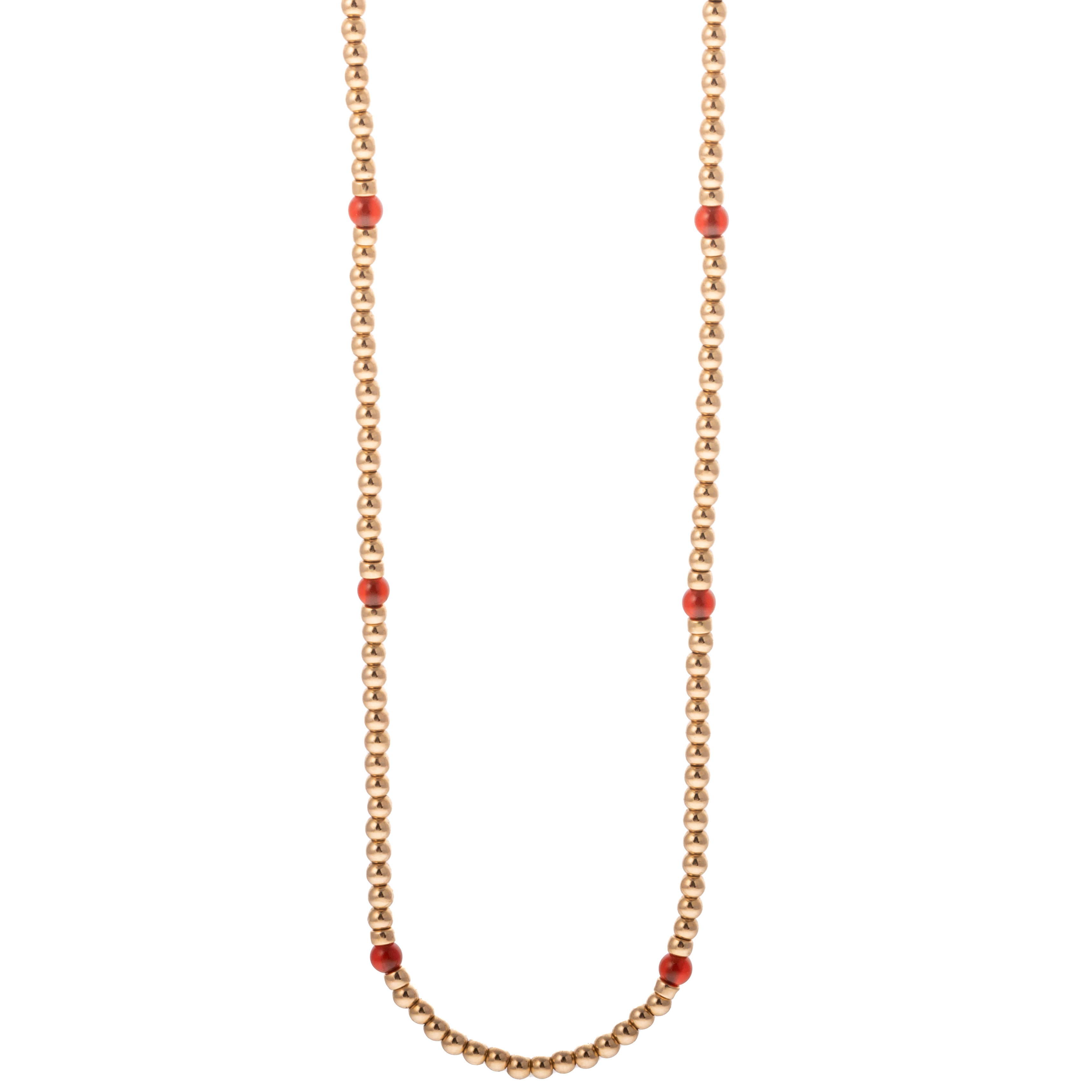 A LONG 14K BEAD & CARNELIAN