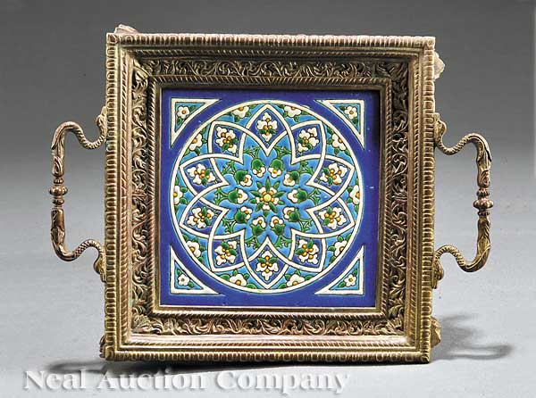 A Longwy Enamel and Bronze Trivet