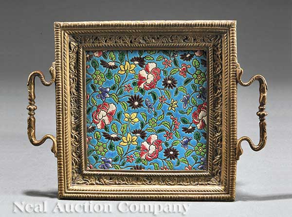 A Longwy Enamel and Bronze Trivet
