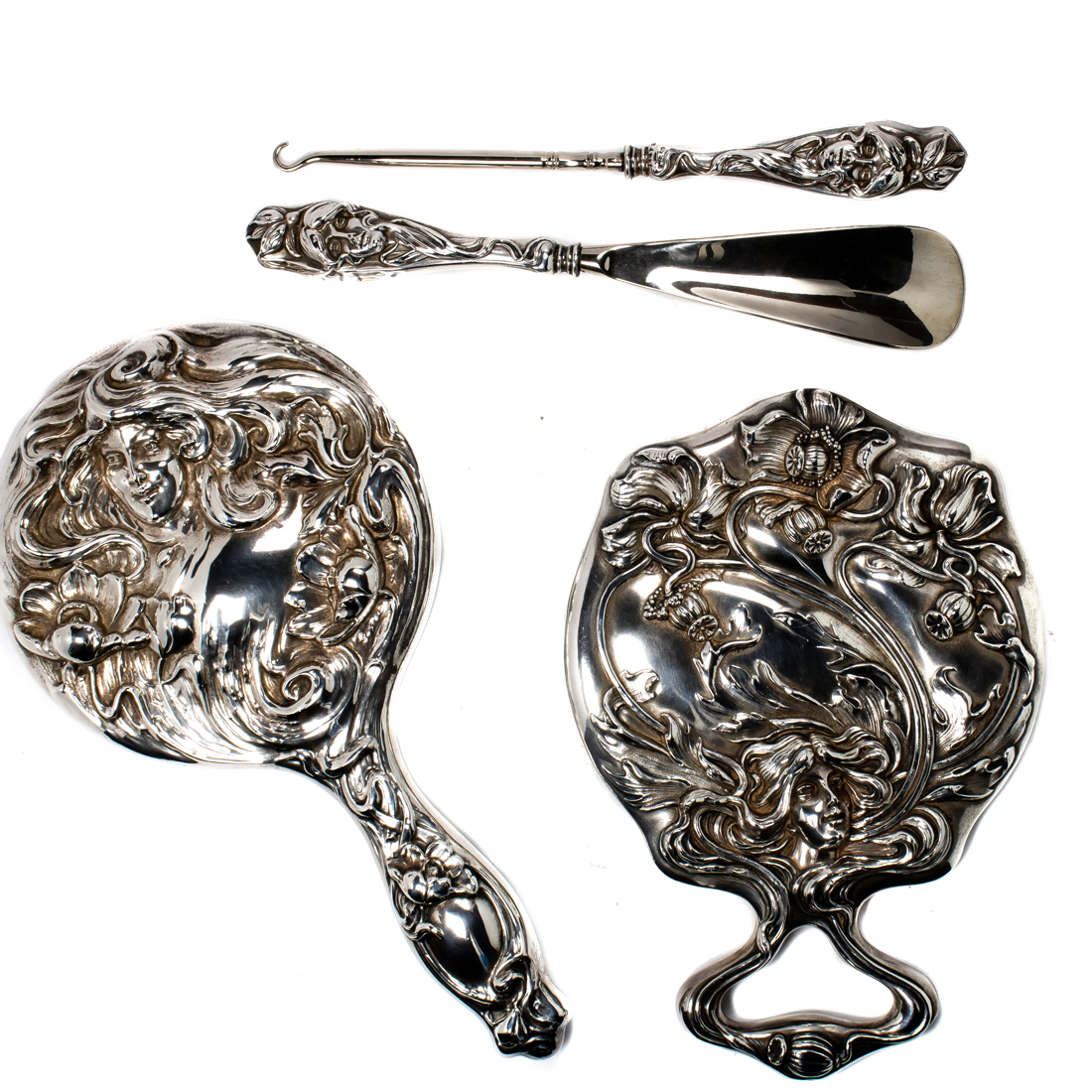 A (LOT OF 4) ART NOUVEAU STERLING