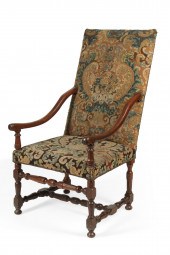 A LOUIS XIV WALNUT AND ARMCHAI