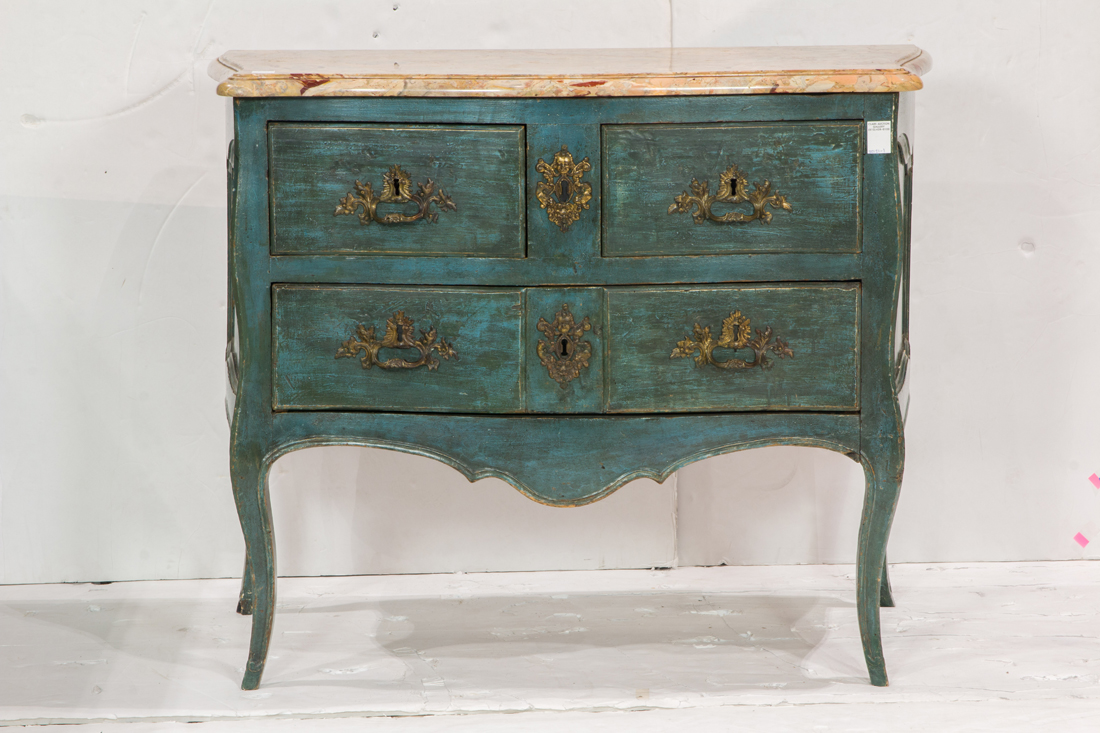 A LOUIS XV POLYCHROME DECORATED