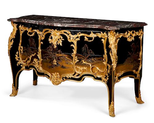 A LOUIS XV STYLE BLACK LACQUERED