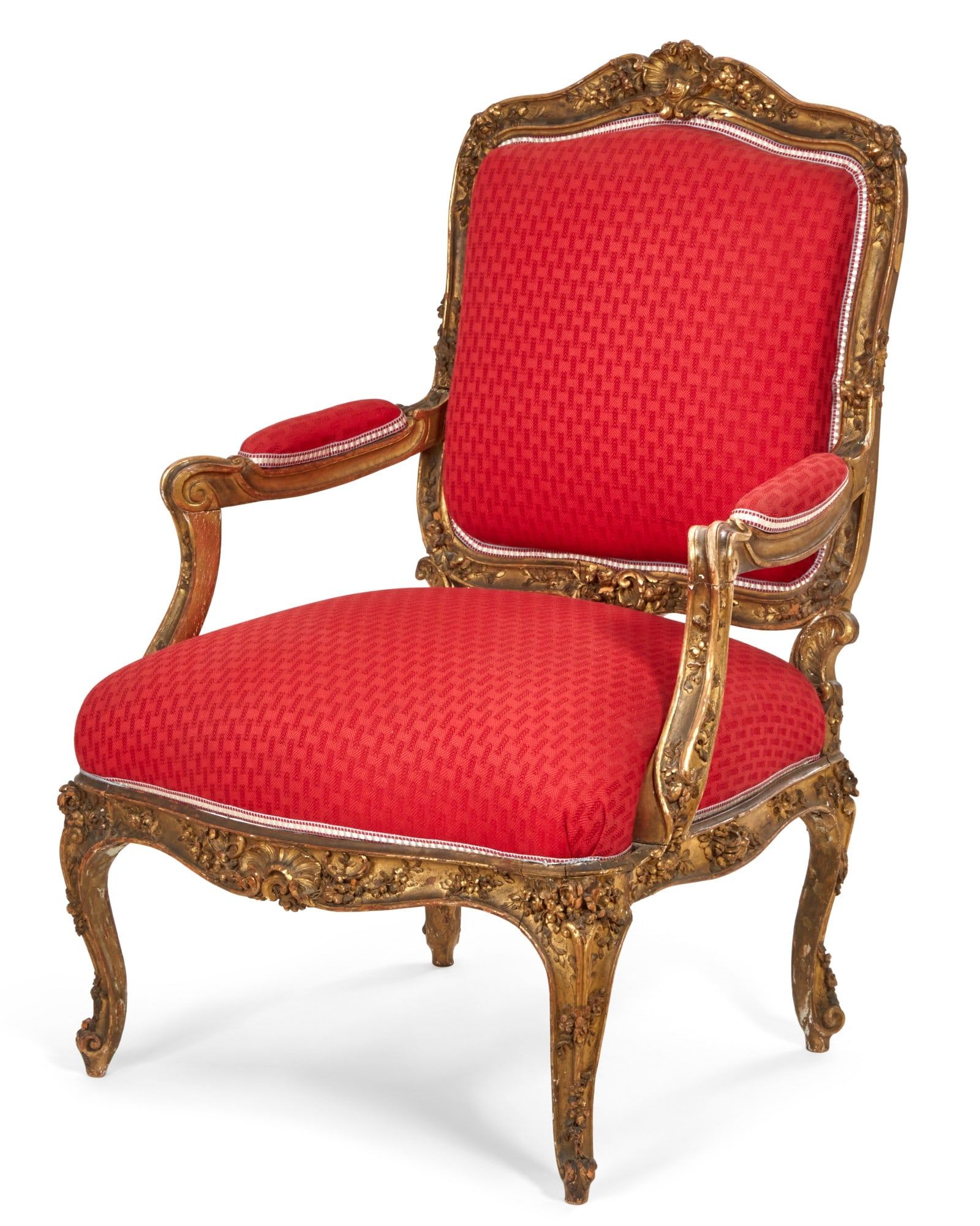 A LOUIS XV STYLE GILTWOOD ARMCHAIRA