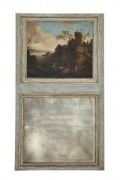 A LOUIS XVI BLUE PAINTED TRUME