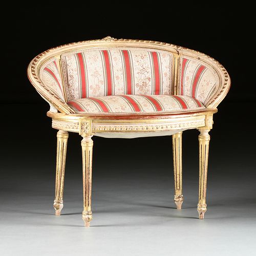 A LOUIS XVI REVIVAL UPHOLSTERED AND
