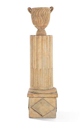 A LOUIS XVI STYLE CAST STONE URN ON