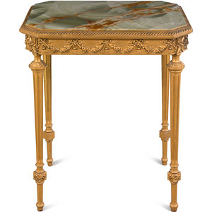A Louis XVI Style Giltwood Onyx-Top